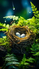 Wall Mural - Bird nest with two eggs in it's nest.