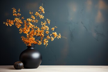 Poster - Black vase filled with yellow flowers on top of table.