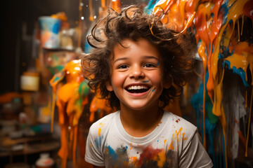 Canvas Print - Young child with messy hair and smile.