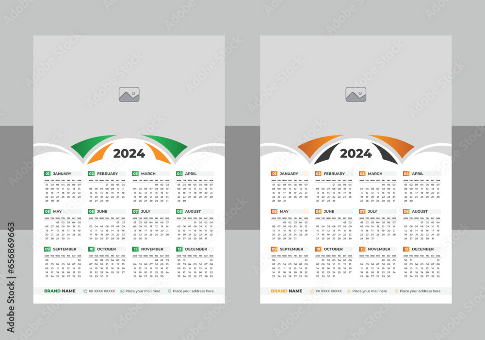 Calendar 2024 with simple and modern design, Week starts Monday, Simple ...