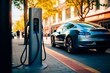 Electric car charger and electric car in the city