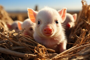 Farmers raise pigs, breed conduct organic research pigs in farms, pigs sell in market, food in restaurants