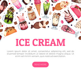 Canvas Print - Tasty Ice Cream Food Banner Design with Frozen Dessert Vector Template