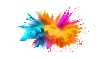 colorful vibrant rainbow Holi paint color powder explosion with bright colors isolated white background.