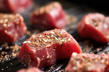 Sticker - macro shots of garlic rub on raw steak tips