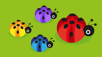 Poster - Ladybugs. Vector illustration in flat design. Isolated on green background.