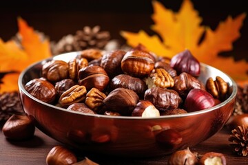 Sticker - close-up shot of a roasted chestnuts bowl