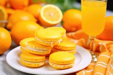 Canvas Print - orange macarons on a plate surrounded by orange slices