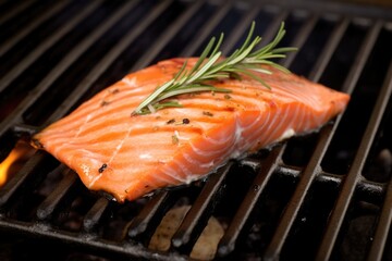 Sticker - salmon steak with grill marks with rosemary sprigs on top