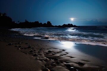 Poster - tranquil view of waves lapping a shore at night