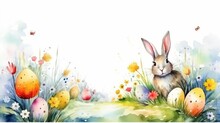 Easter Greeting Card Watercolor Illustration Template Without Text