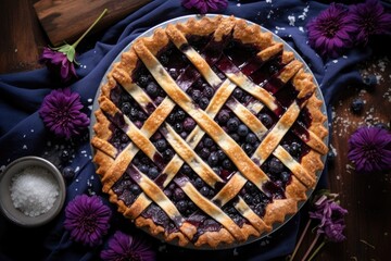 Poster - overhead shot of a blueberry pie with glossy filling