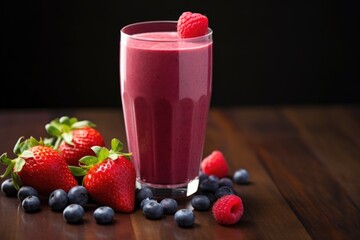 Canvas Print - a clear glass of rich daylight-illuminated berry smoothie