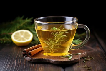 Wall Mural - a cup of herbal infusion with lemon