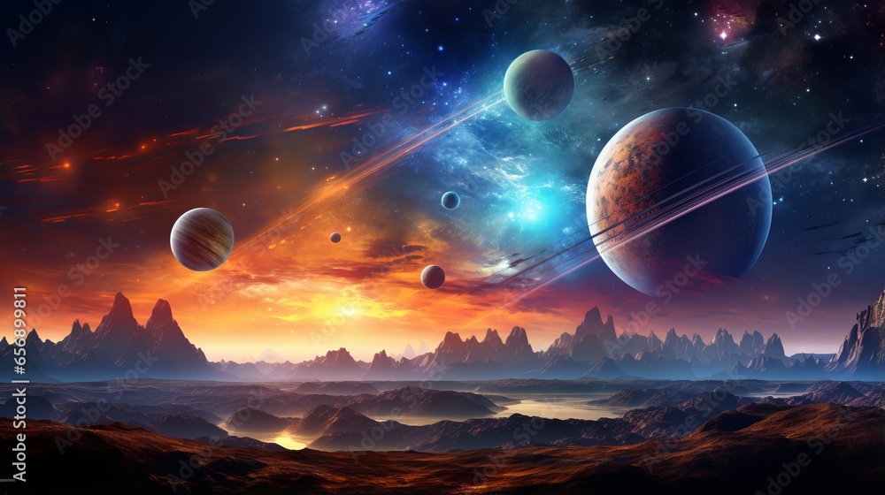Sunrise over planets in space: a majestic view of the solar system and ...