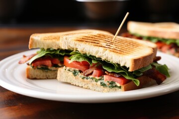 Canvas Print - a well-grilled blt sandwich on a square plate