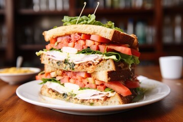 Wall Mural - a towering clubhouse sandwich under bright, soft light