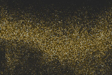 Gold Glitter Halftone Dotted Backdrop. Abstract Circular Retro Pattern. Pop Art Style Background. Golden Explosion Of Confetti. Digitally Generated Image. Vector Illustration, Eps 10.  