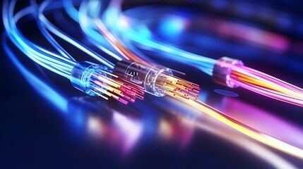 Wall Mural - connection of optical fiber cable, technology background,