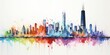 Rainbow Aquarelle Silhouette of Chicagos Iconic Cityscape, Showcasing Willis Tower, Millennium Park, and the Rich Cultural Tapestry of the Midwest