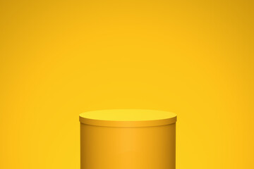 Sticker - Yellow round cylinder podium or pedestal on yellow background.