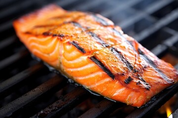 Canvas Print - a close-up shot of a grilled salmon steak showing flaky texture