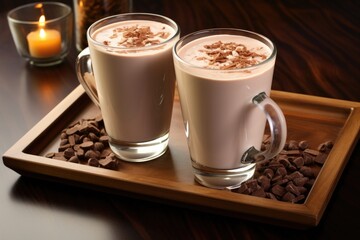 Canvas Print - a pair of hot chocolates on a breakfast tray