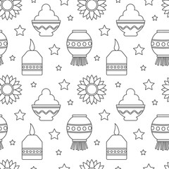 Wall Mural - Happy Diwali Seamless Pattern Illustration Design with Light Festival of India Ornament in Cartoon Hand Drawn Template