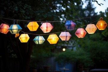 Wall Mural - handmade solstice paper lanterns hung on string