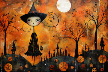 Wall Mural - Fantasy illustration of a magic Halloween night.