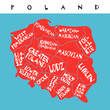 Vector Hand Drawn Stylized Map Of Polish Provinces. Travel Illustration. Republic Of Poland Geography Illustration. Europe Map Element