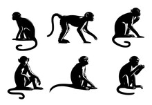 Set Of Monkey Silhouettes On Isolated Background