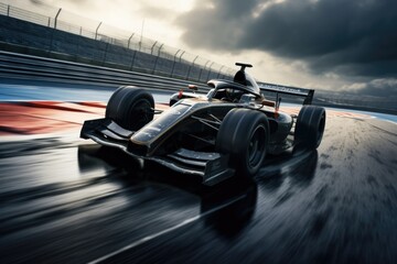 Wall Mural - a black and white photo of a race car. suitable for sports-related projects or automotive themes.