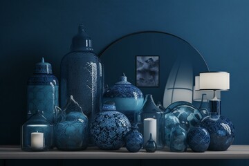 Timeless blue decor for home and living spaces, rendered in 3D. Generative AI