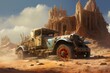 A robust vehicle in desolate desert ruins. Generative AI