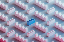 3D Pattern Of Pink Wavy Toy Blocks With Single Blue One In Center