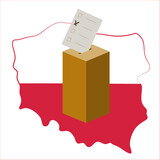 Fototapeta Miasto - Wybory parlamentarne w Polsce. Urna wyborcza na tle polskiej flagi. Polish Parliamentary Elections.