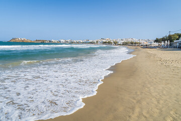 Sticker - The beach at Ag Georgios in Agia Propkopios On the island of Naxos Greece