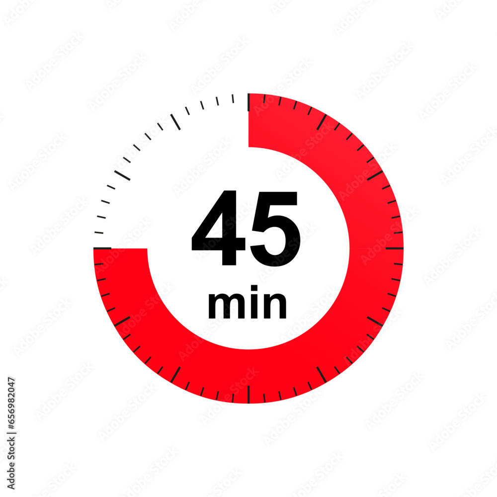 Stopwatch 45 minutes timer clock icon. Countdown timer. Different uses ...