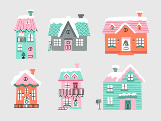 Wall Mural - christmas set with winter houses. vector illustrations