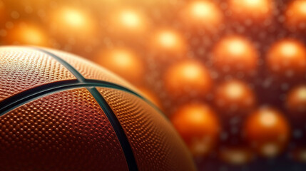 Wall Mural - Background of basketball theme with a baskeball ball against an orange bokeh background