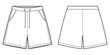 basic shorts fashion flat technical drawing template. Flat apparel, shorts fashion flat illustration. front and back view, white color, unisex, CAD mock set.