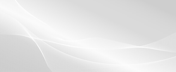 Poster - Grey abstract background design. Modern wavy line pattern (guilloche curves) in monochrome colors. Premium white stripe texture for banner, business backdrop. Luxury Horizontal vector template