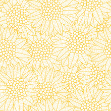 Sunflower Line Detail Seamless Pattern. Suitable For Backgrounds, Wallpapers, Fabrics, Textiles, Wrapping Papers, Printed Materials, And Many More.
