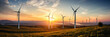 Wind turbines renewable energy, production with clean and renewable energy,  view of a wind farm for generating electricity.
