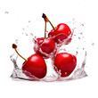 illustration of fresh juicy cherry juices splashing isolated on white background