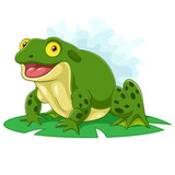 Fototapeta Dinusie - Cartoon bullfrog sitting on a leaf