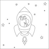 Fototapeta Dinusie - Vector illustration of Cute animal Astronaut Riding Rocket. Cartoon isolated vector illustration, Creative vector Childish design for kids activity colouring book or page.