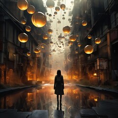 Wall Mural - a person standing in a street with balls