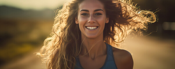 Wall Mural - Beautiful athletic girl jogging outdoors